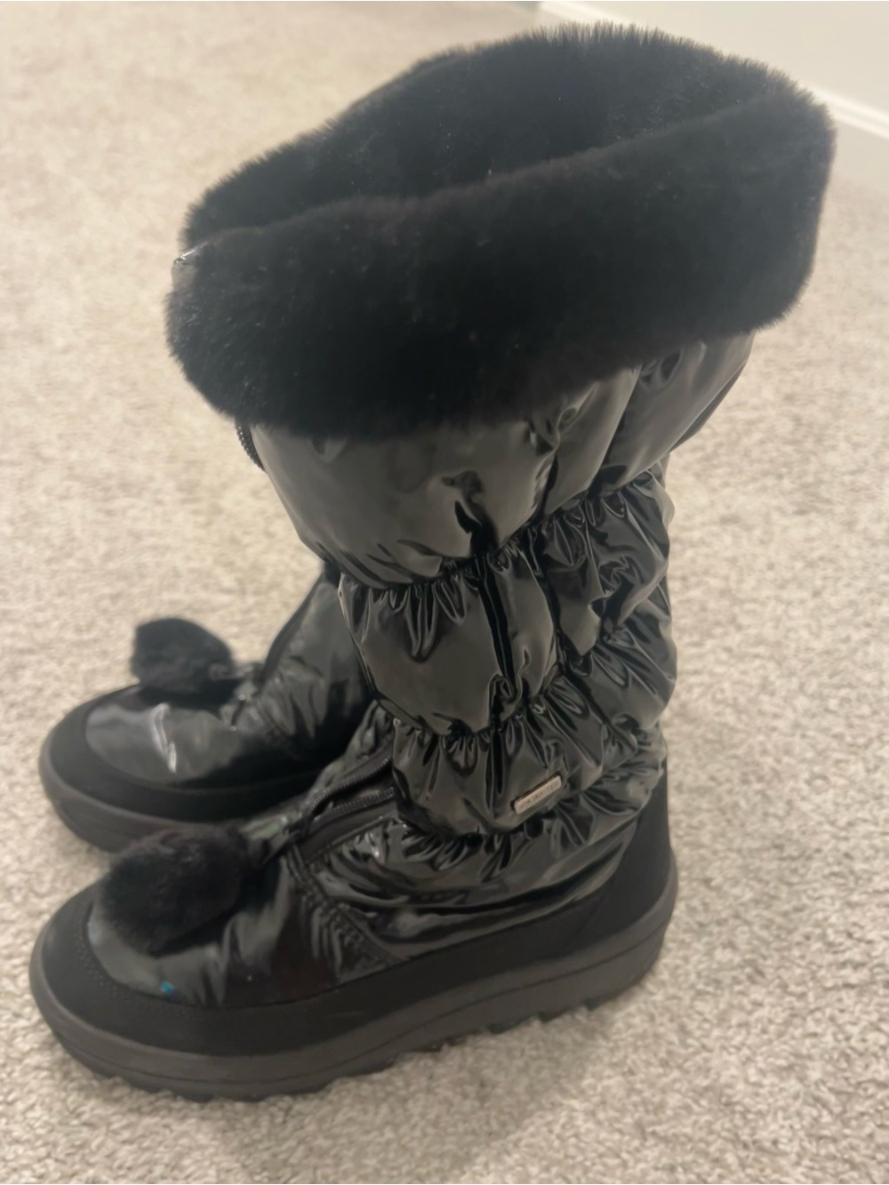 Pajar Black Glossy Faux Fur Cuff Winter Boots - Women